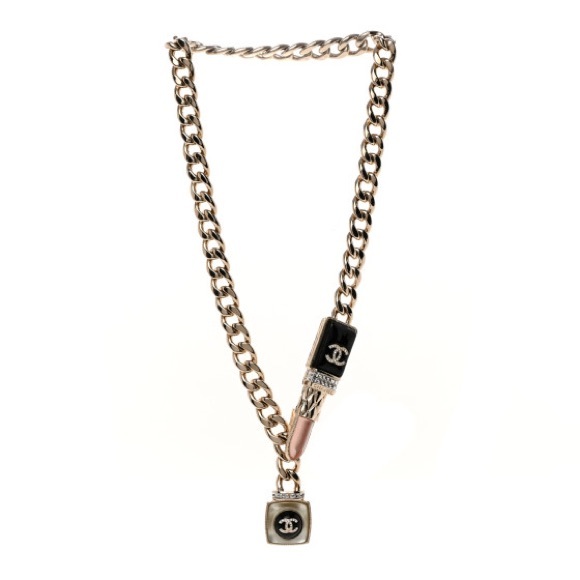 CHANEL Resin and Metal Strass Pearl Lipstick Necklace Pink Gold - Picture 3 of 16
